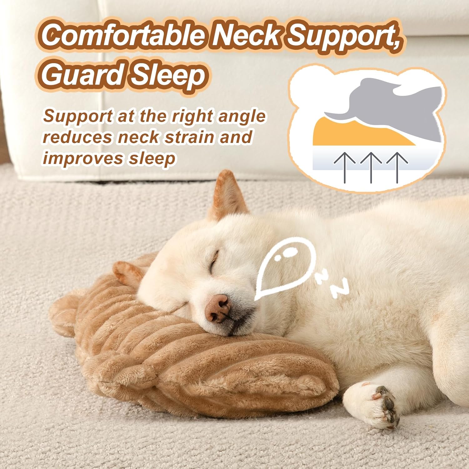 Jiupety Dog Calming Pillow, Soft and Neck-Friendly, Washable Pet Neck Pillows for Small Medium Large Dogs and Cats, 14 x 9, Coffee